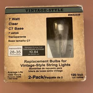 Vintage Style String Lights 7 Watt Clear Replacement Bulbs (2 Pack)